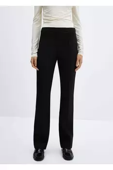 Брюки прямого кроя с прострочкой Mango, черный