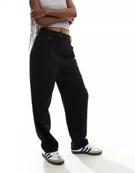 Брюки прямого кроя с язычком черного цвета ASOS DESIGN