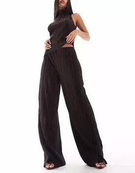 Брюки прямого кроя с высокой талией и плиссе от ASOS DESIGN шоколадного цвета