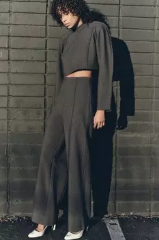 Брюки прямого кроя с высокой талией ZARA, цвет frosted gray