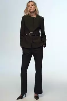 Брюки прямого кроя с высокой талией ZARA, хаки