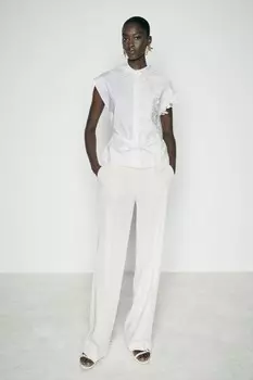 Брюки прямого кроя с высокой талией ZARA, белый
