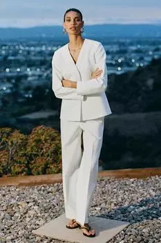 Брюки прямого кроя с высокой талией ZARA, экрю