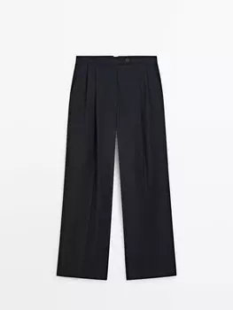 Брюки прямого кроя с вытачками из холодной шерсти Massimo Dutti, синий