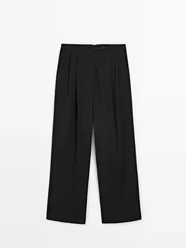 Брюки прямого кроя с вытачками из холодной шерсти Massimo Dutti, черный