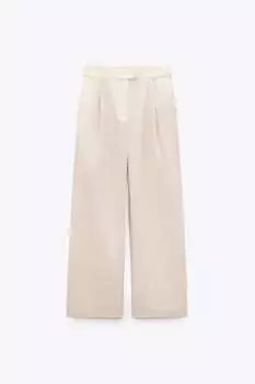 Брюки прямого кроя с вытяжкой ZARA, экру