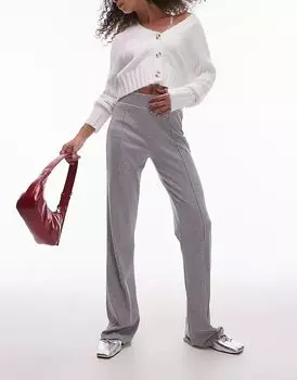 Брюки прямого кроя с защипами в рубчик серого цвета Topshop