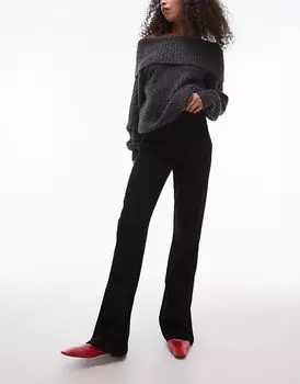 Брюки прямого кроя с защипами в рубчик черного цвета Topshop