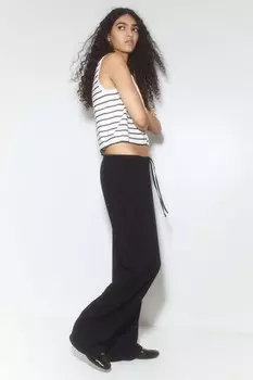 Брюки прямого кроя с завязками H&M, черный