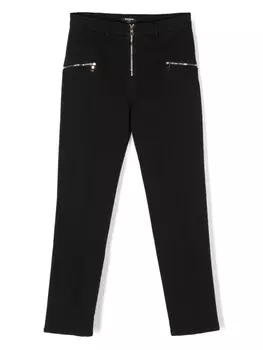 Брюки прямого кроя с завышенной талией Balmain Kids, черный
