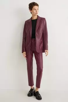 Брюки прямого кроя с завышенной талией из искусственной кожи C&A, бордовый