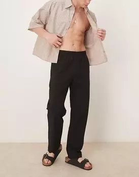 Брюки прямого кроя Selected Homme из ткани сирсакер черного цвета