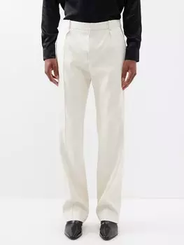 Брюки прямого кроя со складками из смесового шелка Saint Laurent, бежевый