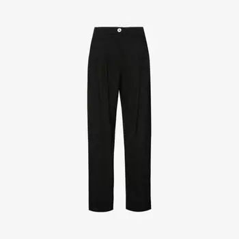 Брюки прямого кроя со средней посадкой и драпировкой из переработанного полиэстера Ganni, черный