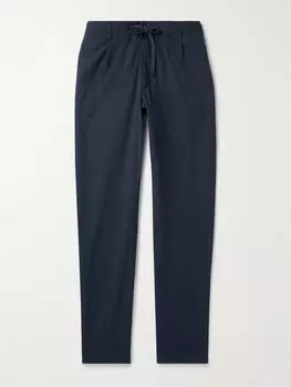 Брюки прямого кроя Tanker из эластичного хлопка со складками и завязками на шнурке HARTFORD, темно-синий