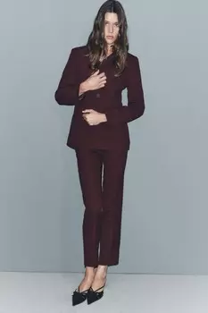 Брюки прямого кроя ZARA, бордовый