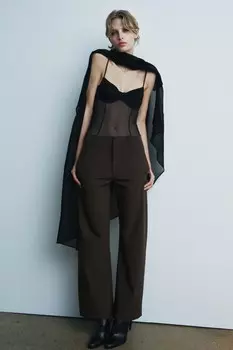 Брюки прямого кроя ZARA, коричневый