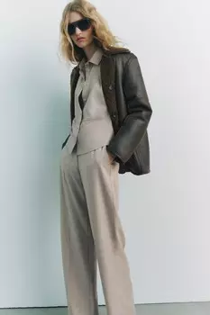 Брюки прямого кроя ZARA, песочный
