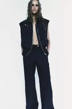 Брюки прямого кроя ZARA, темно-синий