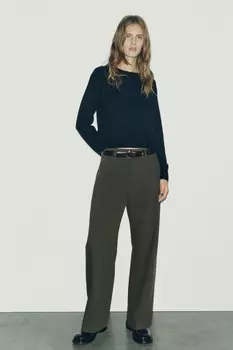 Брюки прямого кроя ZARA, темный хаки