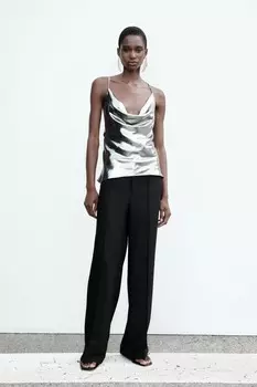 Брюки прямого крюка с высокой посадкой ZARA, черный