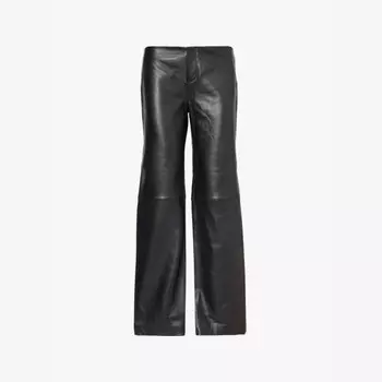 Брюки прямого покроя со вставками из кожи средней посадки Reformation, черный