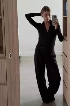 Брюки прямого покроя ZARA, черный