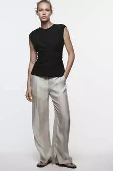 Брюки прямого стиля из органической ткани Zara, серый