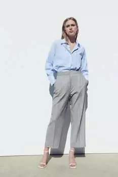 Брюки прямого типа с вытяжкой ZARA, серый