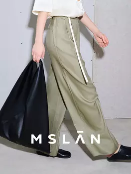 Брюки прямые Mslan с высокой талией и ленивой драпировкой, зеленый