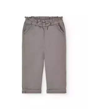 Брюки прямые однотонные для девочки с эластичным поясом Boboli, коричневый