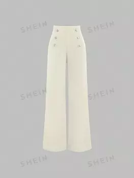 Брюки прямые женские Shein Mod на пуговицах, абрикосовый