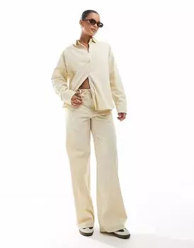 Брюки Pull&Bear широкого кроя кремового цвета с кулиской на талии, комплект