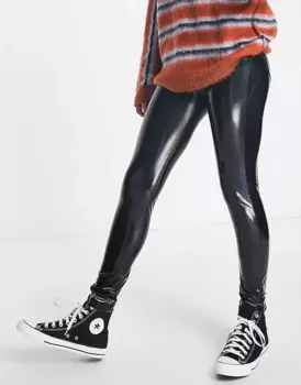 Брюки Pull&Bear Skinny Vinyl, черный