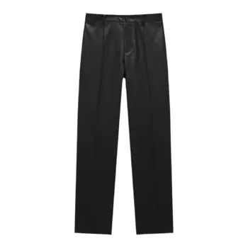 Брюки Pull&Bear Straight Fit Faux Leather, черный