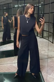 Брюки расклеенные ZARA, темно-синий