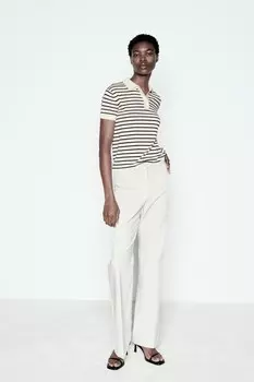 Брюки раскрешенные ZARA, устрично-белый