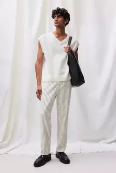 Брюки regular fit из смесового льна H&M, белый