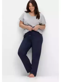 Брюки релакс Sheego "больших размеров", прямого кроя, из интерлока, цвет морской волны