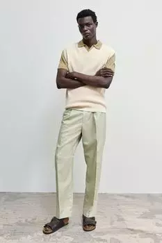 Брюки Relaxed Fit из смесового льна H&amp;M, светло-зеленый хаки