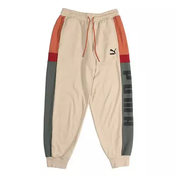 Брюки retro block sweatpant 'beige grey red black' Puma, бежевый