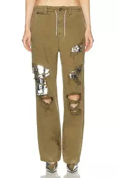 Брюки Riri с пайетками и рваной бумагой DARKPARK, хаки