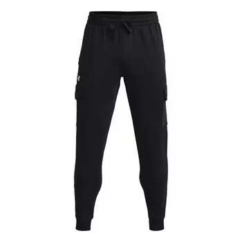 Брюки rival fleece cargo joggers 'black white' Under Armour, черный