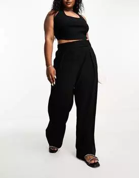 Брюки River Island Plus Pleated Wide Leg, черный