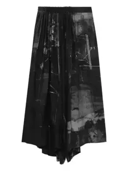 Брюки с абстрактным принтом и складками Y's, серый