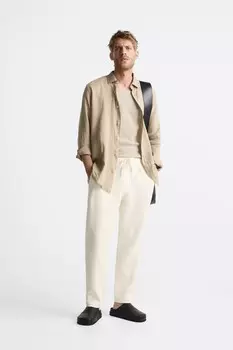Брюки с эффектом льна ZARA, белый