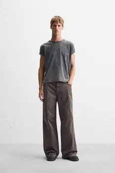 Брюки с эффектом потертости ZARA, коричневый