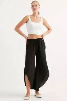Брюки с эластичной талией и асимметричным подолом Herita, черный