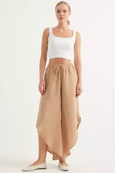 Брюки с эластичной талией и асимметричным подолом Herita, бежевый