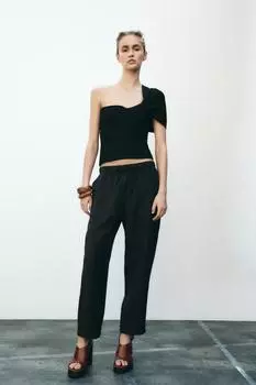 Брюки с эластичным поясом ZARA, черный